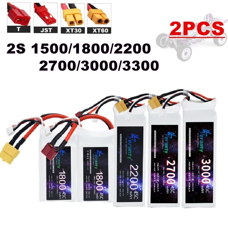 Rc Hobby & Maskinservice I Eskilstuna - 2PCS 7.4V Lipo 2S Battery 1500mah/1800mAh/2200mah/2700mah/3000mah/3300mah